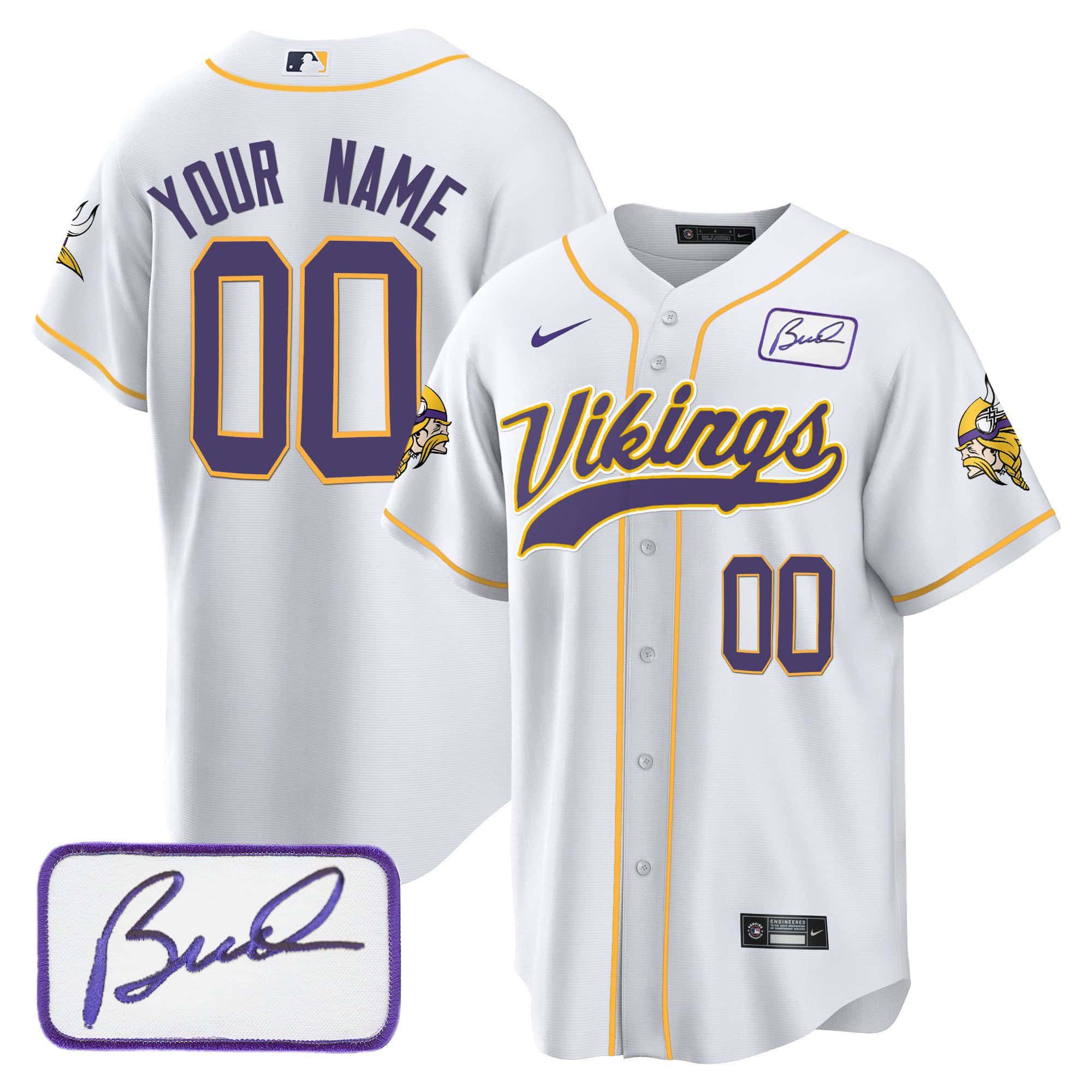 Men Minnesota Vikings White 2024 Nike Bud Grant Patch Baseball Custom NFL Jersey->customized nfl jersey->Custom Jersey
